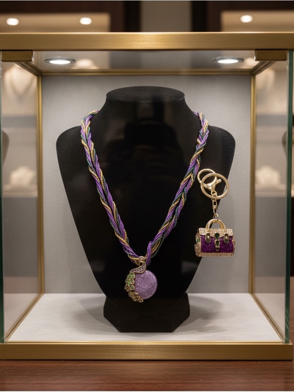 BUNDLE ALERT Elegant Purple Braided Pendant Necklace with match purse keychain.